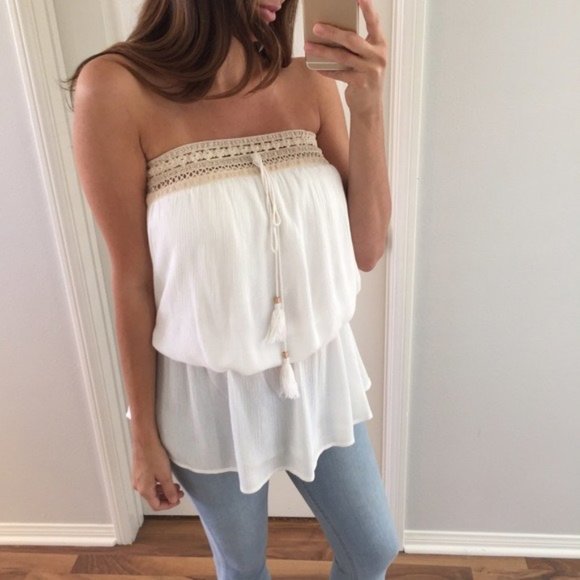White Strapless Crochet loose Tube Top (L) - Picture 1 of 6